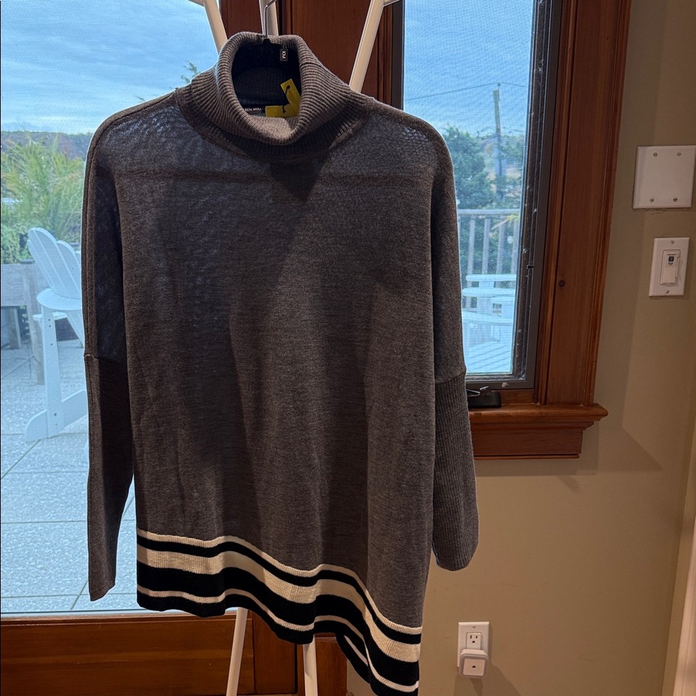 Karen Millen Charcoal Turtleneck Sweater with Black and White Stripes